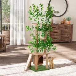 FURNIinspire Pet Tower Cat Tree With Artificial Leaves, Cat Condo And Scratching Post, Modern Cat Furniture, Brown, 19.30"*27.20"*76.80" 9 FURNIinspire Pet Tower Cat Tree With Artificial Leaves, Cat Condo And Scratching Post, Modern Cat Furniture, Brown, 19.30"*27.20"*76.80" -BlueBuffalo Sales Store GUEST 001731a9 2053 4dda 9435 7dcae7ba2190