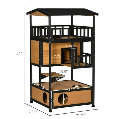Resenkos Wooden Outdoor Cat House, Feral Cat Shelter Kitten Condo With Asphalt Roof, Escape Doors, Condo, Jumping Platform, Yellow 6 Resenkos Wooden Outdoor Cat House, Feral Cat Shelter Kitten Condo With Asphalt Roof, Escape Doors, Condo, Jumping Platform, Yellow - Image 6