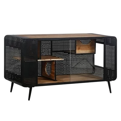 55 Inch Cat Litter Box Furniture, Metal Cat House With 2 Sliding Glass Doors, Media Console Table, Pet Kennel For Living Room Hallway Black 4 55 Inch Cat Litter Box Furniture, Metal Cat House With 2 Sliding Glass Doors, Media Console Table, Pet Kennel For Living Room Hallway Black - Image 4