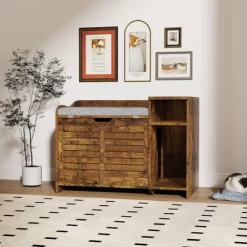 Cat Litter Box Enclosures With Top Opening With Cushion, Litter Box Furniture Hidden, Wooden Cat Washroom Indoor