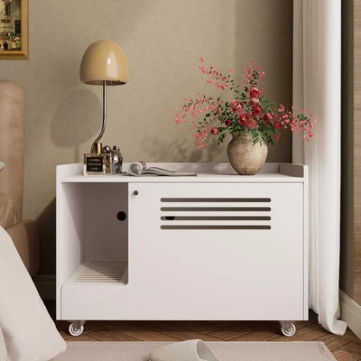 TiramisuBest White Hidden Cat Litter Box Enclosure With Top/Side Fence, Wooden Pet House Side Table For Living Room/Bedroom, Fits Most Litter Boxes 11 TiramisuBest White Hidden Cat Litter Box Enclosure With Top/Side Fence, Wooden Pet House Side Table For Living Room/Bedroom, Fits Most Litter Boxes - Image 11