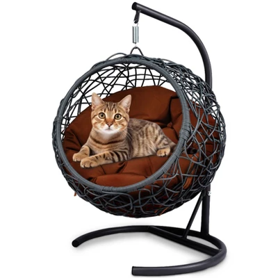 MaseiKar Cat Swing Bed With Stand & Cushion, Rattan Wicker Appearance, Indoor Hanging Swinging Cat Bed For Cats, Small Dogs And Small Animals 12 MaseiKar Cat Swing Bed With Stand & Cushion, Rattan Wicker Appearance, Indoor Hanging Swinging Cat Bed For Cats, Small Dogs And Small Animals - Image 12