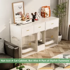 ATJafurn Cat Litter Box Enclosure For 2 Cats, 61.4'' Furniture Style Double Hidden Kitten Litter Box Cat Cabinet With Storage For Large Cats -BlueBuffalo Sales Store GUEST 0317bf82 220f 46bb b958 c3b75dbd941d