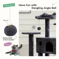 Etelifrank Tall Cat Tree With Condo And Playroom - 54-Inch Multi-Level Indoor Cat Tower