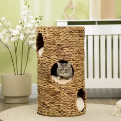 YOOCOZZ PawHut Multi-Level Elevated Cat Tower With Three Hideaways & Four Soft Plush Cushions, Hand-Woven Material-Brown -BlueBuffalo Sales Store GUEST 04b71d85 3644 438a 8171 2eec4720ee25