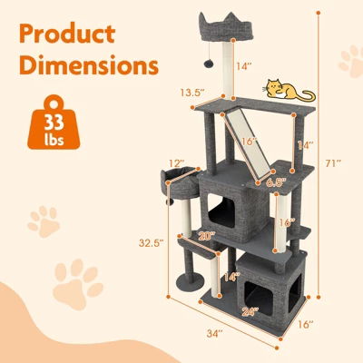 Tangkula 71" Tall Cat Tree For Indoor Cats Modern Multi-Level Cat Tower Activity Center 8 Tangkula 71" Tall Cat Tree For Indoor Cats Modern Multi-Level Cat Tower Activity Center - Image 8