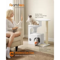 WoodyWonders 33.8-Inch Modern Cat Tower With 3 Perches, Scratching Post & Cave, Includes 4 Washable Cushions -BlueBuffalo Sales Store GUEST 055ad678 3bcf 4439 821b b57474beec0a