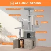 GustoWave Litter Box Enclosure With Cat Tree Tower And Condo, Hidden Pet Washroom Furniture With Sisal Scratching Post, Hammocks