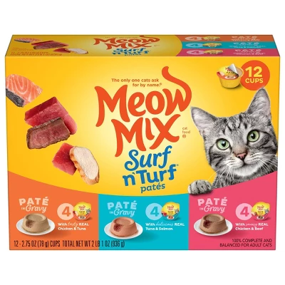 Meow Mix Surf N Turf Tuna Salmon And Chicken Flavor Wet Cat Food - 33oz 6 Meow Mix Surf N Turf Tuna Salmon And Chicken Flavor Wet Cat Food - 33oz - Image 6