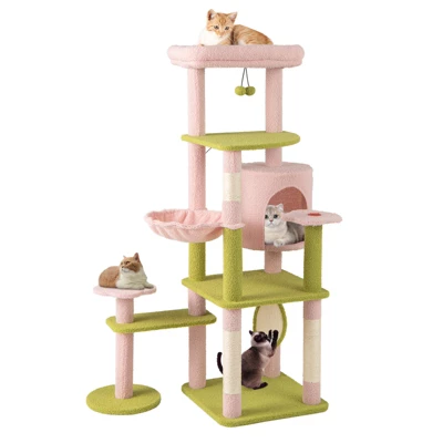 Tangkula 58" Plush Cat Tree Floral Climbing Tree Multi-level Cat Tower W/ Round Basket 10 Tangkula 58" Plush Cat Tree Floral Climbing Tree Multi-level Cat Tower W/ Round Basket - Image 10