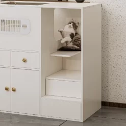 ATJafurn 40.2" Hidden Cat Cabinet With Hydraulic Glass Door And Storage, Modern White Cat Litter Box Enclosure Furniture For Living Room -BlueBuffalo Sales Store GUEST 06ce6526 4071 411a abb1 1c883050ca8c