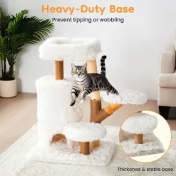 Heynemo 35-Inch Cat Tree For Indoor Cats, Multi-Level Tower With Sisal Posts, Dual Condos, Cushioned Perches & Removable Soft Cover,Wood, White -BlueBuffalo Sales Store GUEST 0810837a 2c00 4f75 893e 30f571da689b