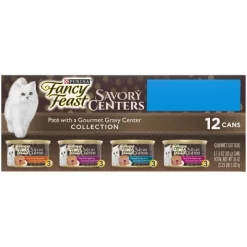 Purina Fancy Feast Savory Centers Paté Collection Gourmet With Chicken, Beef, Tuna, Salmon And Seafood Wet Cat Food - 3oz/12ct Variety Pack