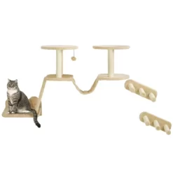 PawHut Cat Wall Shelves, 3pc Cat Wall Furniture W/ Scratching Post, Perches, Ladder, Steps & Scratching Board, Ceiling & Wall Mounted Cat Shelves -BlueBuffalo Sales Store GUEST 083d3124 b558 4a03 b95a d335420091e2