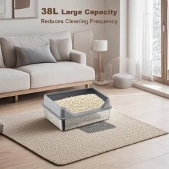Stainless Steel Cat Litter Box, With High Sides, 4 Silent Anti-slip Pads, Double Layer Litter Mat And Scoop, Easy Clean, Large Enclosure Litter Box -BlueBuffalo Sales Store GUEST 083e6b0e 72ea 4a78 a3af 1b1f60f1901a 1