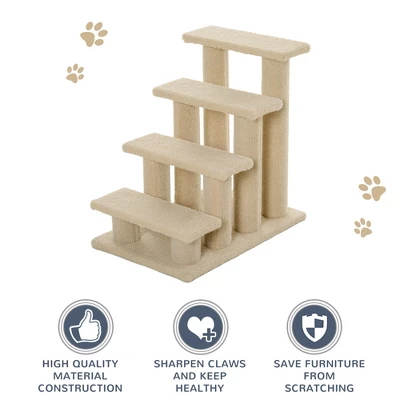 Chery Life 25" 4-Step Multi-Level Carpeted Cat Scratching Post Pet Stairs, Beige 4 Chery Life 25" 4-Step Multi-Level Carpeted Cat Scratching Post Pet Stairs, Beige - Image 4