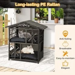 Tangkula Outdoor Rattan Cat House 2-Tier Wicker Windows Removable Cushions Large Entrance -BlueBuffalo Sales Store GUEST 08ef40e3 3109 4683 8f2f ff1b73ec77db