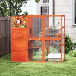 AZL1 Life Concept Pet Crates And Houses Outdoor Cat Enclosure, 4-Tier Window Design, Weatherproof Roof, Orange, 76.18"*33.46"*70.08"