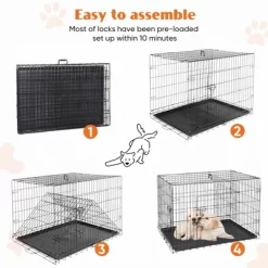 Double - Door Dog Cage - Enhanced Metal Folding Pet Cage