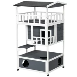 PawHut Wooden Outdoor Cat House, Feral Cat Shelter Kitten Tree With Asphalt Roof, Escape Doors, Condo, Jumping Platform -BlueBuffalo Sales Store GUEST 099eda6b 7e8f 46d9 8043 6851d8dc2242 2