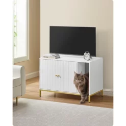 Feandrea Litter Box Enclosure, Modern Cat Litter Box Furniture Hidden, Cat House, Side End Table, 35.4 X 18.9 X 24.2 Inches, White And Gold -BlueBuffalo Sales Store GUEST 09eaabc2 af29 4bcc 8ffc 87bae9cf48f0