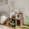Litter Box Enclosure With Cat Tree Tower And Condo,Hidden Pet Washroom Furniture With Sisal Scratching Post