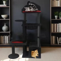 JUJABU Black Cat Tree With Thickened Soft Bed, Multiple Scratching Posts & Sisal Ladder For Large Cats - Halloween Decor