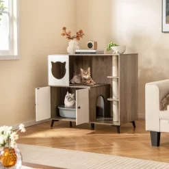 Tangkula Cat Litter Box Enclosure 5-in-1 Enlarged Cat Litter Cabinet Furniture