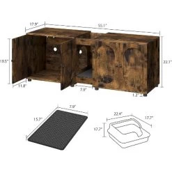 Cat Litter Box Enclosure, 55.1" Double Hidden Litter Cabinet For 2 Cats, Indoor Cat House