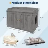 Cat Litter Box Enclosure, Wooden Cat Washroom Furniture With Barn Door, Hidden Litter Box Cover & Kitty House, Gray/White