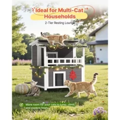 VEVOR Insulated Cat House, 2-Story Wooden Cat Shelter, Foam Insulation, Feral Kitty Shelter With Balcony, Waterproof Cats Condos, White&Grey -BlueBuffalo Sales Store GUEST 0ba8713b 652d 45c0 b8fa bdc63450cca0