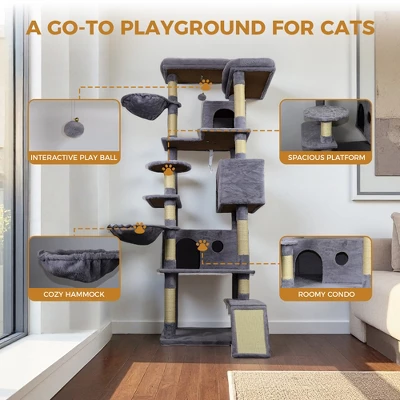 KTMBDW 84.6in Cat Tree Tower Condo Furniture Scratch Post For Kittens Pet House Play 2 KTMBDW 84.6in Cat Tree Tower Condo Furniture Scratch Post For Kittens Pet House Play - Image 2