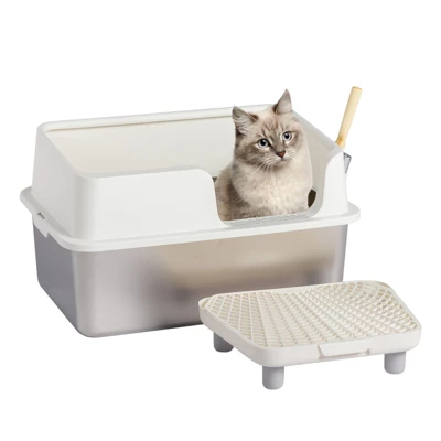 Phiestina Stainless Steel Cat Litter Box With Lid, Extra Large Pan With High Sides, Pedal Filter & Scoop, White 15 Phiestina Stainless Steel Cat Litter Box With Lid, Extra Large Pan With High Sides, Pedal Filter & Scoop, White - Image 15