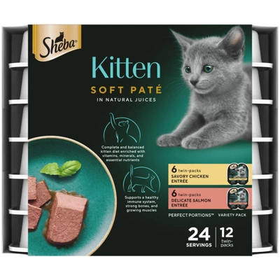 Sheba Kitten Soft Pate Perfect Portions Wet Cat Food With Salmon & Chicken Flavor - 31.7oz/12ct 5 Sheba Kitten Soft Pate Perfect Portions Wet Cat Food With Salmon & Chicken Flavor - 31.7oz/12ct - Image 5