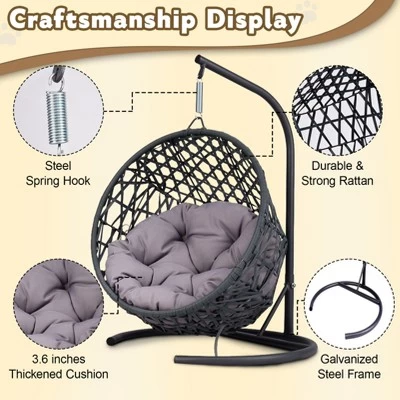 FURNIinspire Pet Beds Cat Swing Bed With Stand, Cushion, Rattan Wicker Cat Egg Chair, Indoor Cooling Pet Bed Dog Bed, Gray, 19.3"*19.3"*28.7" 3 FURNIinspire Pet Beds Cat Swing Bed With Stand, Cushion, Rattan Wicker Cat Egg Chair, Indoor Cooling Pet Bed Dog Bed, Gray, 19.3"*19.3"*28.7" - Image 3