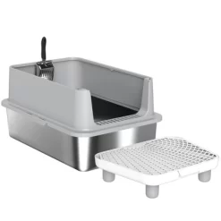 PawHut Extra Large Stainless Steel Cat Litter Box High Sided, Anti-Urine Leakage, Easy Cleaning, Non-Sticky, Never Absorbs Odors, Include Scoop & Pad -BlueBuffalo Sales Store GUEST 0cd0c64c 5498 47e6 ac2e fdd93890a847