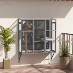 PawHut Catio Outdoor, Cat Window Catio For 2-3 Large Indoor Cats With 2 Jumping Platforms, Scratching Post, Cat Window Box For Playing, Sunbathing