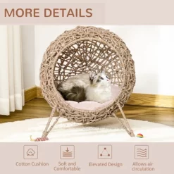 20.5in Weaved Cat Bed, Elevated Hand-woven Braided Banana Leaf Kitten House Condo With Cushion, Beige 13 20.5in Weaved Cat Bed, Elevated Hand-woven Braided Banana Leaf Kitten House Condo With Cushion, Beige -BlueBuffalo Sales Store GUEST 0d41ab2a 4809 40d7 bde0 3b191d11e28d 1