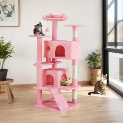 Sevobal Pet Tower Cat Tree Tower, Multi-Level With Sisal Grab Post, Indoor Apartment With Ladder, Plush Toys, Rest And Play, Pink, 19.7″*19.7″*53.14″ -BlueBuffalo Sales Store GUEST 0d48041a 5e4a 4874 b5d3 0eec020e9f1b