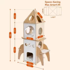 QuestaPack Modern Cat Tree Rocket Shape,54" Wood Cat Tower Multilevel For Indoor Cats