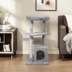 FURNIinspire Pet Tower Double Level Cat Tree Stand, Pet Tower Pet Furniture Kittens Activity Tower, Kitty Pet Play House, Gray, 15.7"*15.7"*31.4" -BlueBuffalo Sales Store GUEST 0f01c069 edd9 44c0 a903 75b1d44e3f1b