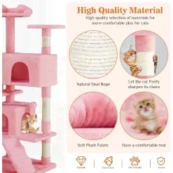 Sevobal Pet Tower Cat Tree Tower, Multi-Level With Sisal Grab Post, Indoor Apartment With Ladder, Plush Toys, Rest And Play, Pink, 19.7″*19.7″*53.14″ -BlueBuffalo Sales Store GUEST 0fc33c4f ec07 4e83 aa83 8645c65c248f