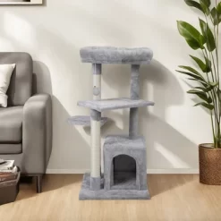 FURNIinspire Pet Tower Double Level Cat Tree Stand, Pet Tower Pet Furniture Kittens Activity Tower, Kitty Pet Play House, Gray, 15.7"*15.7"*31.4" -BlueBuffalo Sales Store GUEST 101c5938 4a34 4710 bfd9 7340e1b3c25f