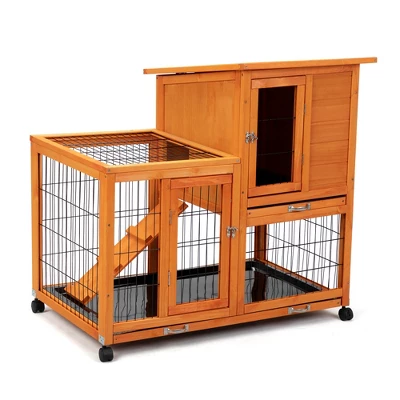 Detachable Rabbit Hutch With Removable Tray And Rolling Casters Waterproof Rabbit Cage Indoor Outdoor Wooden Rabbit Hutch With Run Space-Saving 3 Detachable Rabbit Hutch With Removable Tray And Rolling Casters Waterproof Rabbit Cage Indoor Outdoor Wooden Rabbit Hutch With Run Space-Saving - Image 3