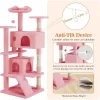 Sevobal Pet Tower Cat Tree Tower, Multi-Level With Sisal Grab Post, Indoor Apartment With Ladder, Plush Toys, Rest And Play, Pink, 19.7″*19.7″*53.14″