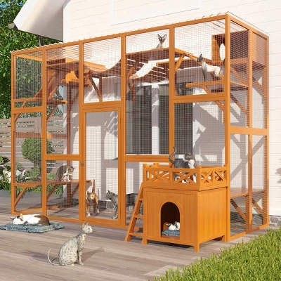 118" Outdoor Cat Enclosure With Shelves And Ramps, Large Cat Patio Playground With Roof, Cat Cage With FREE House-The Pop Home 1 118" Outdoor Cat Enclosure With Shelves And Ramps, Large Cat Patio Playground With Roof, Cat Cage With FREE House-The Pop Home