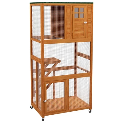 PawHut 74" Wooden Outdoor Cat House Weatherproof & Wheeled, Catio Outdoor Cat Enclosure With High Weight Capacity, Cat Cage Condo 8 PawHut 74" Wooden Outdoor Cat House Weatherproof & Wheeled, Catio Outdoor Cat Enclosure With High Weight Capacity, Cat Cage Condo - Image 8