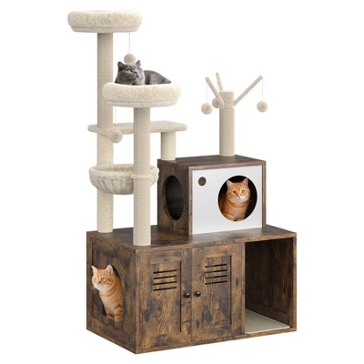 GustoWave Cat Litter Box Enclosure With Cat Tree, Wooden Cat Washroom Furniture, Barn Door, Pet House, Fits Most Litter Boxes 8 GustoWave Cat Litter Box Enclosure With Cat Tree, Wooden Cat Washroom Furniture, Barn Door, Pet House, Fits Most Litter Boxes - Image 8