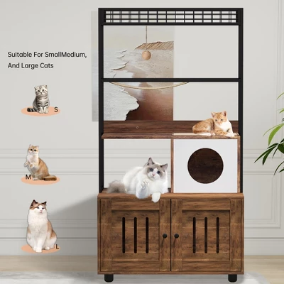 60'' Hidden Litter Box Furniture With Metal Frame Wood Cat Tower Cabinet With Litter Box Enclosure 4 60'' Hidden Litter Box Furniture With Metal Frame Wood Cat Tower Cabinet With Litter Box Enclosure - Image 4