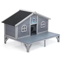 SEVOBAL Pet Crates And Houses All Weather Wooden Cat House Play Pen Cozy Fringe Curtains Lockable Doors For Outdoor Patio, Gray, 43.31"*31.1"*29.13" -BlueBuffalo Sales Store GUEST 11f182c2 2a0d 4599 8ed2 a18bc6ed51aa